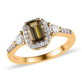 Golden Tanzanite and Moissanite Halo Ring in Vermeil YG Over Sterling Silver (Size 10.0) 0.90 ctw - Sticky add to cart bar
