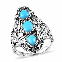 Artisan Crafted Premium Sleeping Beauty Turquoise 3 Stone Ring in Sterling Silver (Size 10.0) (Del. in 3-5 Days) 2.15 ctw