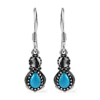 Artisan Crafted Premium Sleeping Beauty Turquoise and White Buffalo Dangle Earrings in Sterling Silver 2.20 ctw