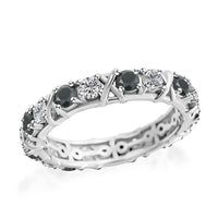 Doorbuster Blue Sapphire, Moissanite XO Band Ring in Platinum Over Sterling Silver (Size 10.0) 1.65 ctw