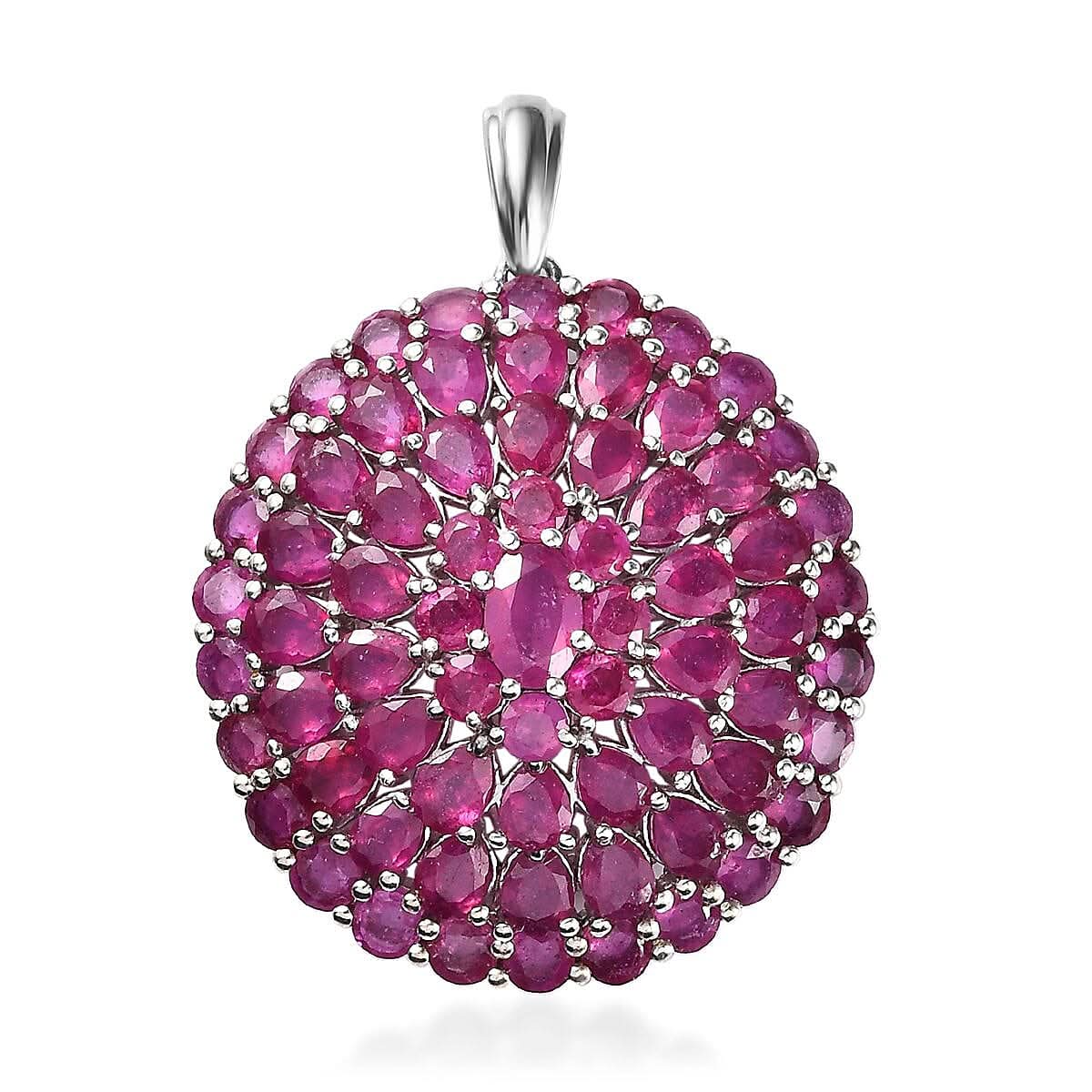 Niassa Ruby (FF) Cluster Pendant in Platinum Over Sterling Silver 14.00 ctw