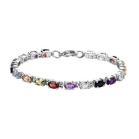 Multi Gemstone Tennis Bracelet in Stainless Steel (6.50 In) 9.50 ctw