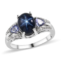Blue Star Sapphire (DF), Multi Gemstone Ring in Platinum Over Sterling Silver 3.75 ctw