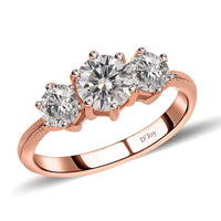 Moissanite 1.75 ctw 3 Stone Ring in Platinum Over Sterling Silver