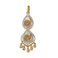 Ethiopian Welo Opal and White Zircon Pendant in Vermeil Yellow Gold Over Sterling Silver 1.00 ctw