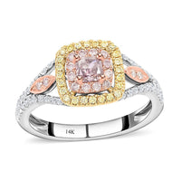 Modani 14K White, Yellow and Rose Gold SI Natural Pink, Yellow and White Diamond Split Shank Ring (Size 10.0) 0.70 ctw