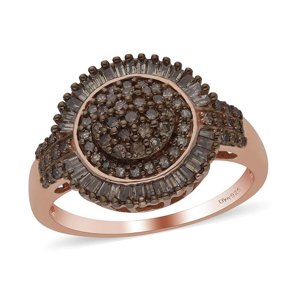Natural Champagne Diamond Cocktail Ring in Rhodium and Vermeil Rose Gold Over Sterling Silver (Size 8.0) 1.10 ctw - Product card gallery slide 1 (9431305453823)