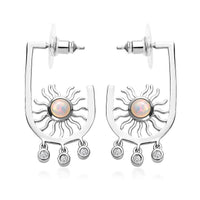 Ethiopian Welo Opal, White Zircon Celestial Sun Charms Earrings in Platinum Over Sterling Silver 1.00 ctw