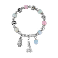 Golden Rutilated Quartz Beaded Stretch Bracelet with Silvertone Charm 47.10 ctw