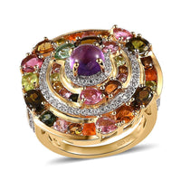 GP Celestial Dream Collection Premium African Amethyst and Multi Gemstone Ring in Vermeil Yellow Gold Over Sterling Silver 5.65 ctw (Del. in 3-5 Days)