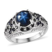 Blue Star Sapphire (DF) and Multi Gemstone Ring in Platinum Over Sterling Silver 4.75 ctw (Del. in 3-5 Days)