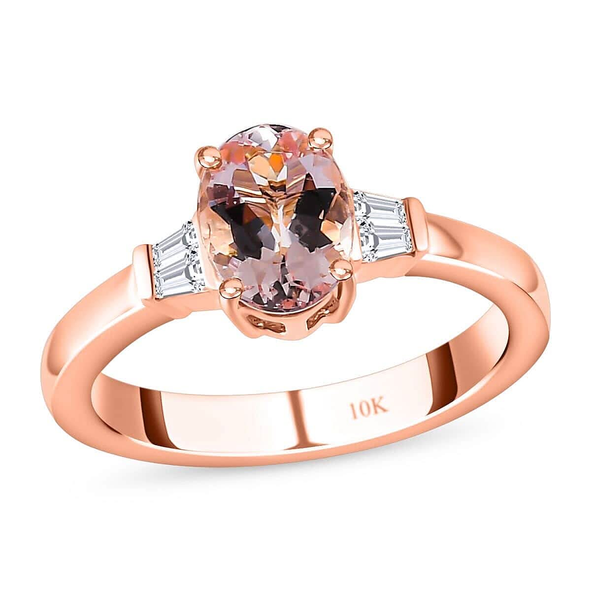 Luxoro 10K Rose Gold Premium Pink Morganite and Moissanite Ring 1.25 ctw