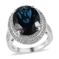 Doorbuster Premium London Blue Topaz and White Zircon Double Halo Ring in Platinum Over Sterling Silver (Size 10.0) 11.25 ctw - Sticky add to cart bar