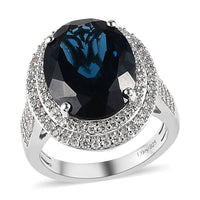 Doorbuster Premium London Blue Topaz and White Zircon Double Halo Ring in Platinum Over Sterling Silver (Size 10.0) 11.25 ctw