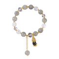African Amethyst, Purple and White Glass, Simulated Black and White Diamond Bracelet with Charm in Goldtone 75.20 ctw - Sticky add to cart bar
