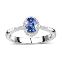Luxoro 10K White Gold Premium Ceylon Blue Sapphire and G-H I3 Diamond Ring 1.15 ctw (Del. in 7-10 Days)
