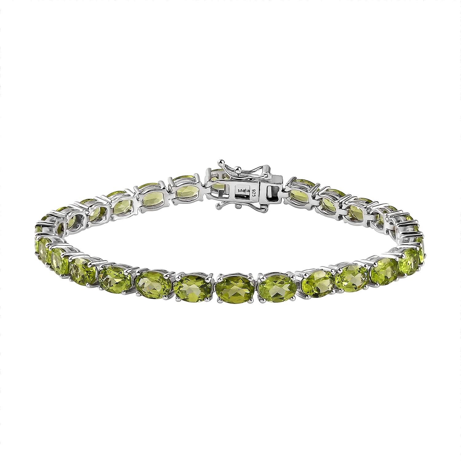 Peridot Tennis Bracelet in Platinum Over Sterling Silver (6.50 In) 15.25 ctw (Del. in 7-10 Days)