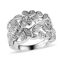 Karis White Diamond Accent Bee and Floral Ring in Platinum Bond (Size 10.0)