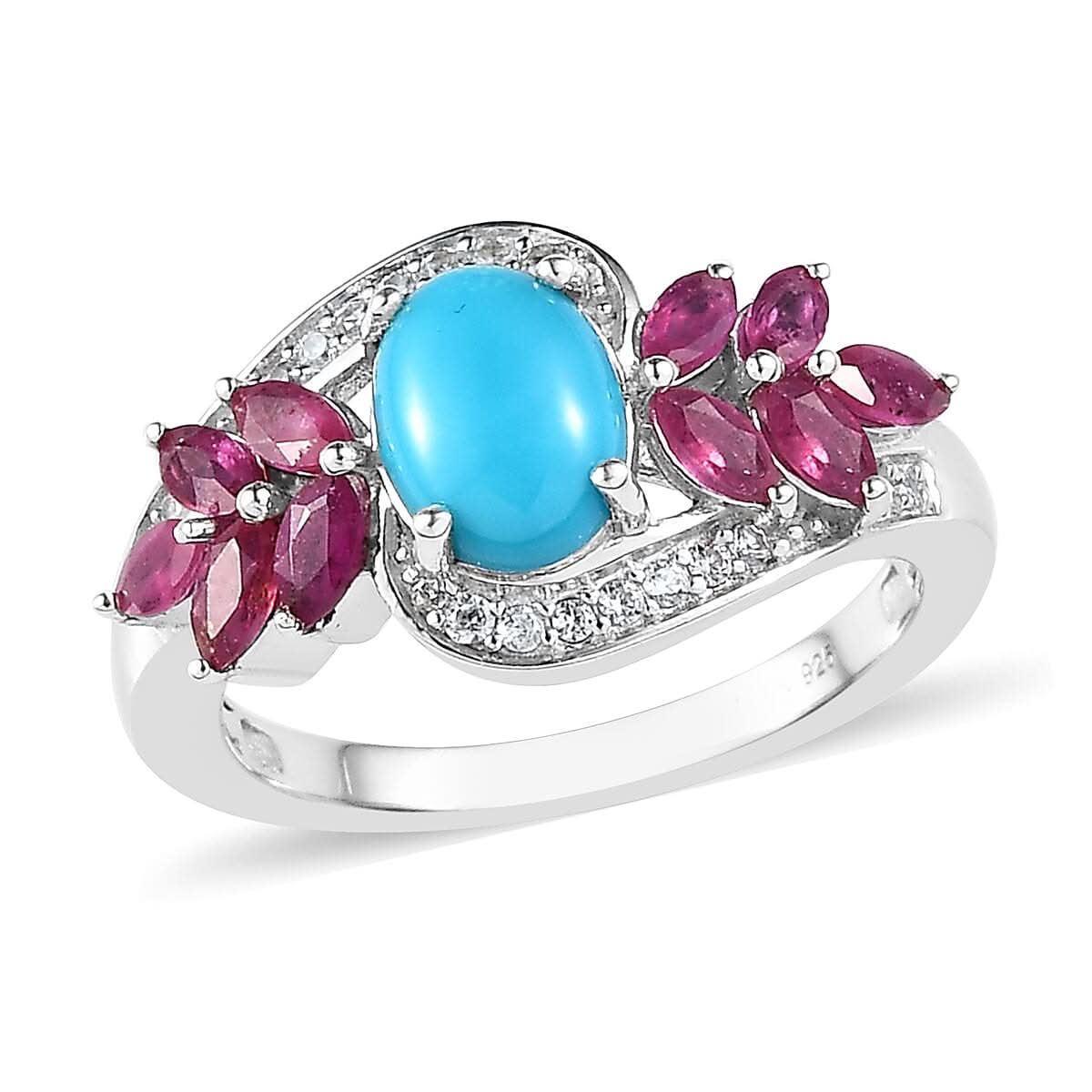 Premium Sleeping Beauty Turquoise and Multi Gemstone Ring in Platinum Over Sterling Silver 2.10 ctw (Del. in 3-5 Days)