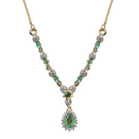 Ethiopian Emerald and White Zircon Necklace 18-20 Inches in Vermeil Yellow Gold Over Sterling Silver 1.00 ctw
