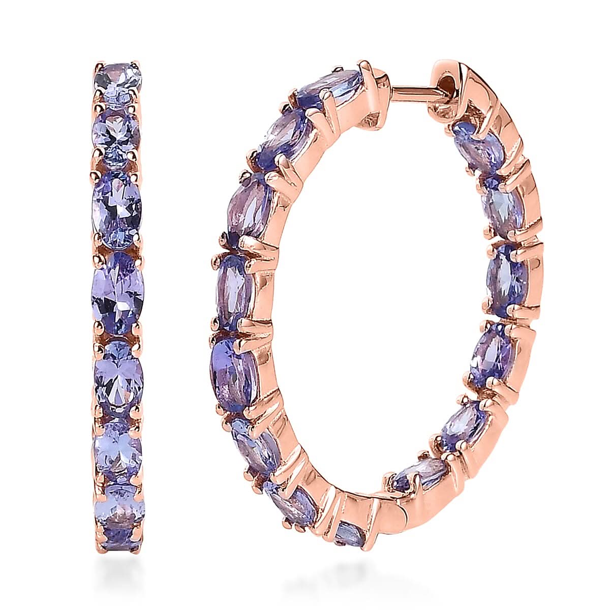 Tanzanite Hoop Earrings in Vermeil Rose Gold Over Sterling Silver 6.50 ctw