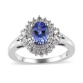 Tanzanite and White Zircon Double Halo Ring in Platinum Over Sterling Silver 1.40 ctw - Sticky add to cart bar