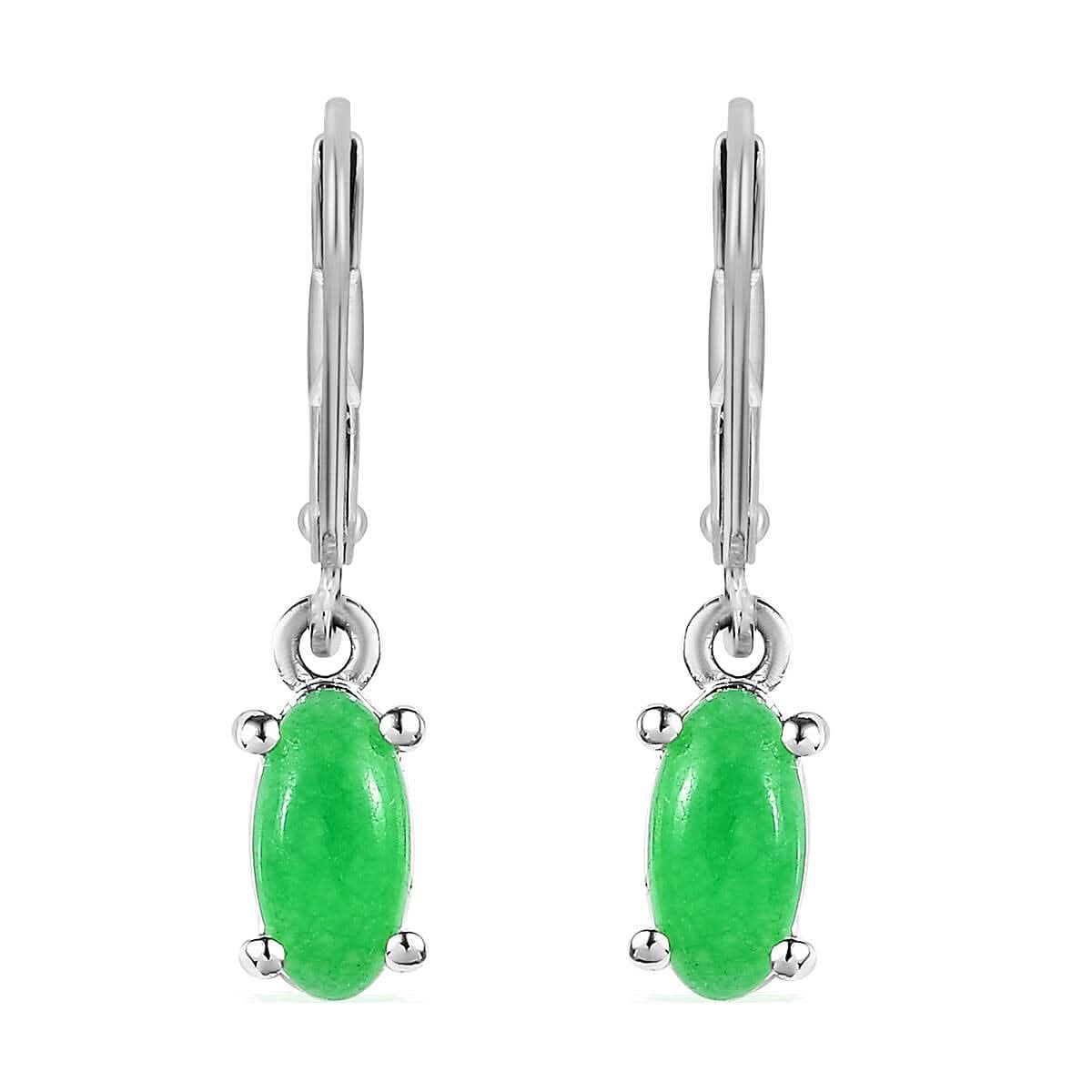 Green Jade (D) Lever Back Earrings in Sterling Silver 1.25 ctw