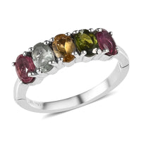 Doorbuster Multi-Tourmaline 5 Stone Ring in Platinum Over Sterling Silver 2.00 ctw