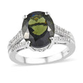 Premium Bohemian Moldavite, Diamond (0.15 cts) Split Shank Ring in Platinum Over Sterling Silver (Size 6.0) 4.25 ctw - Sticky add to cart bar
