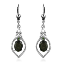 Bohemian Moldavite and Chrome Diopside Dangling Earrings in Platinum Over Sterling Silver 2.10 ctw