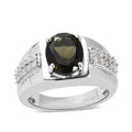 Premium Bohemian Moldavite and Moissanite Men's Ring in Platinum Over Sterling Silver 3.35 ctw - Sticky add to cart bar