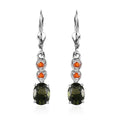 Premium Bohemian Moldavite and Fire Opal Dangling Earrings in Platinum Over Sterling Silver 2.15 ctw - Sticky add to cart bar