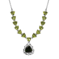 Premium Bohemian Moldavite and Peridot Necklace 18 Inches in Platinum Over Sterling Silver 7.60 ctw