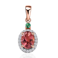 Luxoro 10K Rose Gold AAA Blush Tourmaline and Multi Gemstone Halo Pendant 1.50 ctw