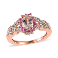 Premium Marropino Morganite and Multi Gemstone Sunburst Ring in Vermeil Rose Gold Over Sterling Silver 1.25 ctw