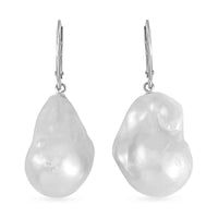 Doorbuster Organic Shape Baroque Pearl Lever Back Earrings in 14K Yellow Gold Over Sterling Silver