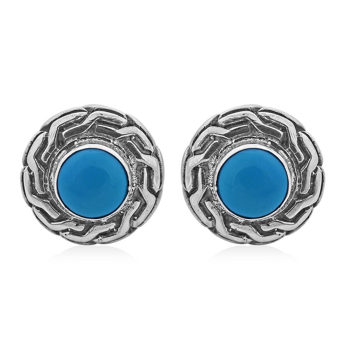 Bali Legacy Sleeping Beauty Turquoise Stud Earrings in Sterling Silver 1.50 ctw