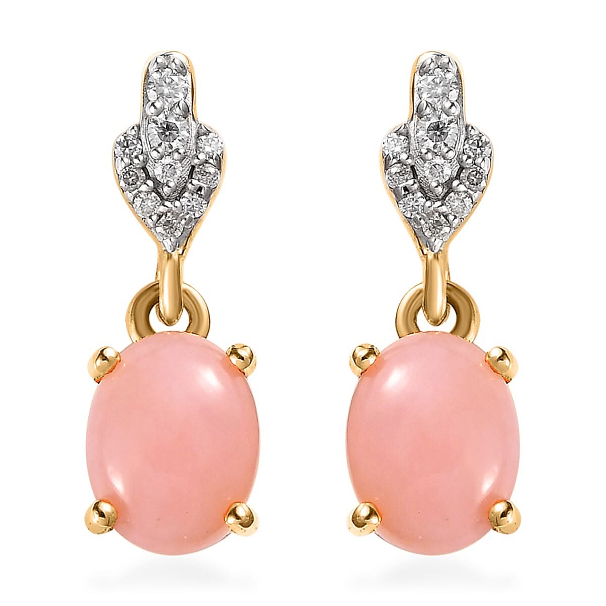 Peruvian Pink Opal and Moissanite Dangle Earrings in Vermeil Yellow Gold Over Sterling Silver 2.00 ctw
