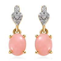 Peruvian Pink Opal and Moissanite Dangle Earrings in Vermeil Yellow Gold Over Sterling Silver 2.00 ctw