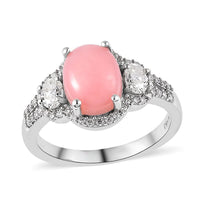 Peruvian Pink Opal and Moissanite Ring in Platinum Over Sterling Silver 2.20 ctw