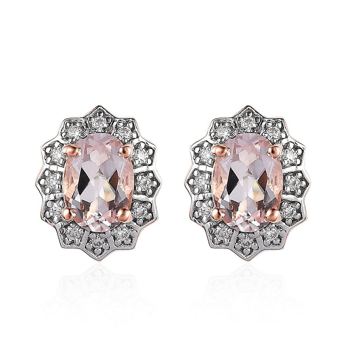 Pink Morganite and Moissanite Floral Earrings in Vermeil Rose Gold Over Sterling Silver 1.70 ctw