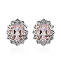 Pink Morganite and Moissanite Floral Earrings in Vermeil Rose Gold Over Sterling Silver 1.70 ctw