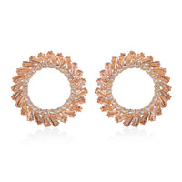 White and Champagne Austrian Crystal Open Circle Earrings in Goldtone