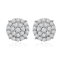 Luxuriant Lab Grown Diamond G-H SI Double Halo Stud Earrings in Platinum Over Sterling Silver 0.50 ctw