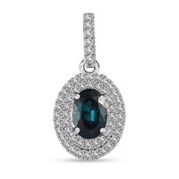 Luxoro 14K White Gold AAA Monte Belo Indicolite and Diamond G-H I3 Pendant 1.30 ctw