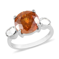 Picos Altos Light Orange Sphalerite and Polki Diamond Ring in Platinum Over Sterling Silver 5.35 ctw