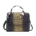 Black with Golden Crocodile Embossed Pattern Genuine Leather Tote Bag (11"x5"x9") with 52" Shoulder Strap - Sticky add to cart bar