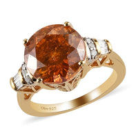 Picos Altos Orange Sphalerite, Diamond Ring in Vermeil YG Over Sterling Silver (Size 9.0) 6.90 ctw