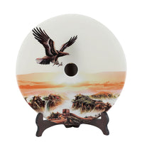 Eagle Painted Round Multi Colour Jade with Wood Rack (11.8"x11.8"x0.5")
