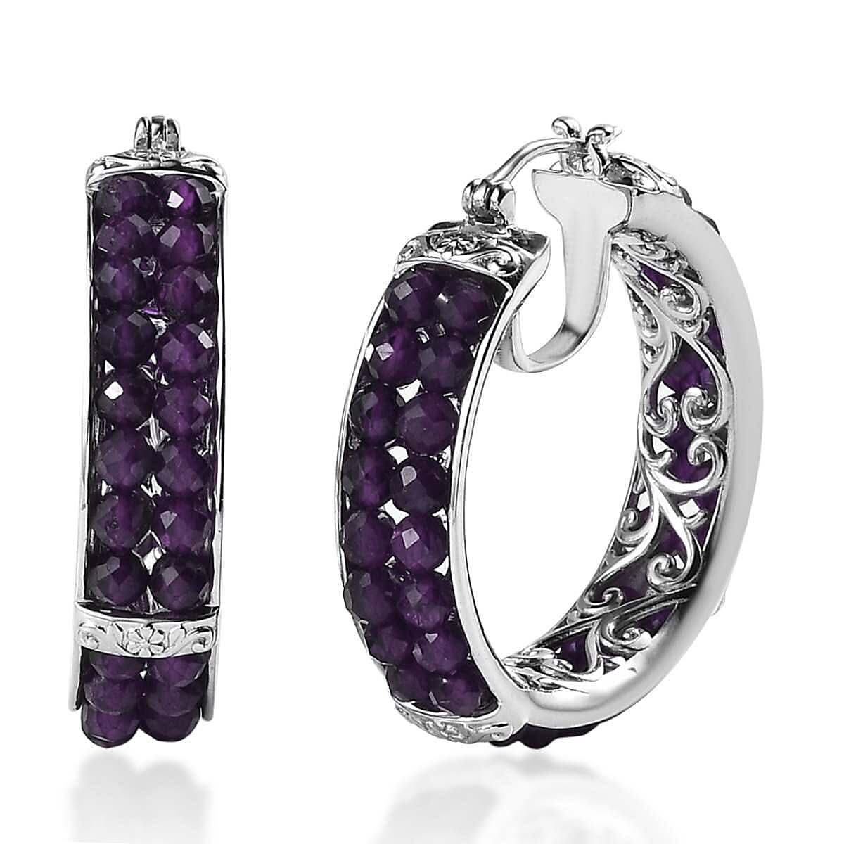 Doorbuster Karis African Amethyst Hoop Earrings in Platinum Bond 17.65 ctw